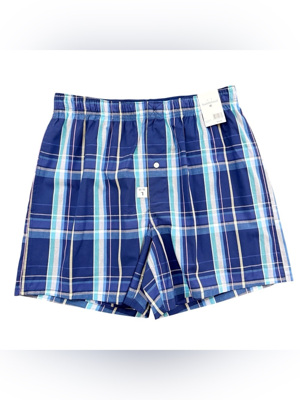 NWT Saddlebred Navy Blue Plaid Men's Boxer Shorts Large